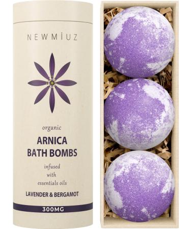 Organic 300mg Arnica Montana Oil Bath Bombs Gift Set Lavender Bergamot Essential Oils for Men & Women Stress Relief Relaxing Bath Bomb Set Bubble Bath Shower Fizzies Birthday Christmas Spa Gifts Lavender & Bergamot