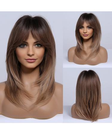 Haircube long brown wigs for women layered synthetic hair wig with pony ombre brown to blonde with dark roots 2-part set golden brown - Buy Online on GoSupps.com