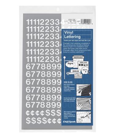 Chartpak Self-Adhesive Vinyl Numbers, 1/2 Inch High, White, 210 per Pack (01116)