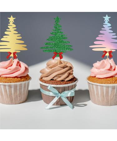 TSJ 18 PCS Christmas Tree Cupcake Toppers Christmas Cake Toppers Glitter Cupcake Picks Cake Decorations Christmas Party Supplies Green+gold+silver - Buy Online on GoSupps.com