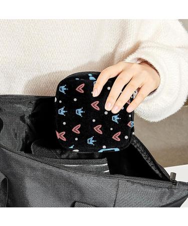 Cute Crown Loving Heart Black Sanitary Napkin Storage Bag - Portable Period & Menstrual Cup Pouch for Women & Teen Girls (1PC) - Buy Online on GoSupps.com