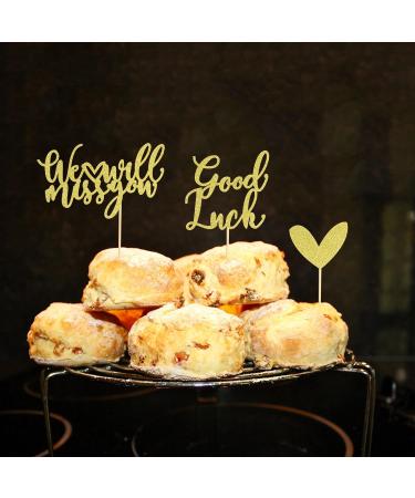 Arthsdite 24Pcs We Will Miss You Cupcake Toppers Glitter Red Love Heart Good Luck Cupcake Picks Retirement Theme Going Away Party Cake Decorations - Gold Glitter Gold Cupcake Toppers - Buy Online on GoSupps.com