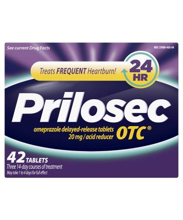 Prilosec OTC Frequent Heartburn Relief Medicine and Acid Reducer 42 Tablets Omeprazole Delayed-Release Tablets 20mg - Proton Pump Inhibitor (OLD)