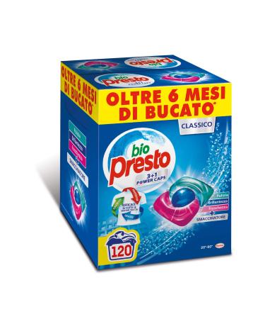 Bio Presto Power Caps Classic, Pre-dosed Washing Machine Detergent in Capsules, 2 Boxes of 60 Washes (120 washes)