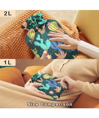 NAANLE 2L Hot Water Bottle - Hand-Drawn Cactus Design for Pain Relief & Heat Therapy | Large Transparent Hot Water Bottle for Menstrual Cramps & More - Buy Online on GoSupps.com