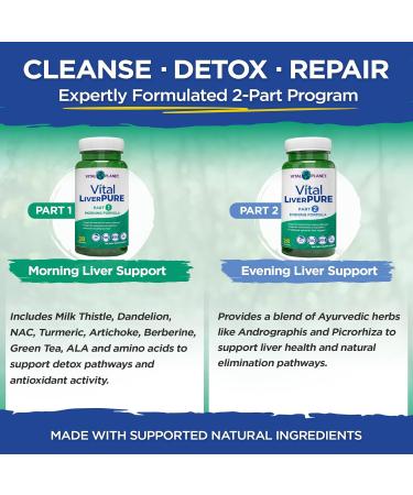 Vital Planet Vital Liver Pure Liver Cleanse Detox & Repair with Milk Thistle NAC Supplement N-Acetyl Cysteine Andrographis Dandelion Turmeric Alpha Lipoic Acid 2-Part 14-Day Kit 56 Capsules - Buy Online on GoSupps.com