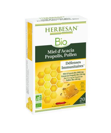 HERBESAN® - HONEY, POLLEN, ORGANIC PROPOLIS - Vitality, Immune Defenses- French manufacture -20 ampoules of 15 ml