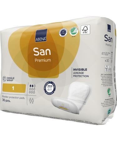 Shop Abena San 1 Premium Incontinence Products for Women & Men - 200ml Absorbency Ideal for Bandages Postpartum & Panty Liners | 30 Count - Buy Online on GoSupps.com