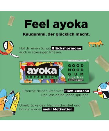 Ayoka Good Mood Gum Spearmint - Sugar-Free Vegan Chewing Gum | Long-Lasting Taste | Mood-Boosting | 6 Sticks (1 Pack) - International Shipping Available - Buy Online on GoSupps.com