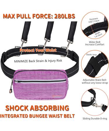 TUDEC Dogs Jogging Line with Belly Belt | Elastic Reflective Leash for Large & Medium Dogs | Free-Haired Jogging Dog Leash with Feces Bag Dispenser (Light Purple) - Buy Online on GoSupps.com