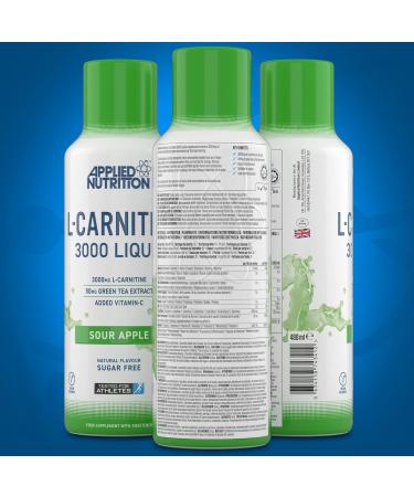 Applied Nutrition L Carnitine 3000 Liquid - Energy & Weight Management Vegan Formula with Green Tea & Vitamin C (480ml - Sour Apple) - Buy Online on GoSupps.com