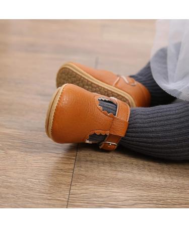 Baby Girls Mary Jane First Walking Shoes | Anti-Slip PU Leather Princess Shoes for Infants 0-6 Months (Dark Brown) - Buy Online on GoSupps.com