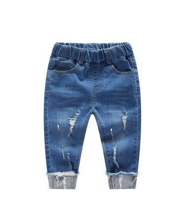 KIDSCOOL SPACE Baby Ripped Jean Toddler Elastic Waist Distressed Denim Pants 6-12 Months Blue-2003