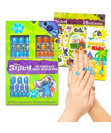 Stitch Nail Art Stickers Set - Bundle with 36 Lilo and Stitch Press-On Nails for Birthday Supplies Goodie Bags and More with Stickers and More
