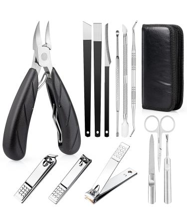 Nail Clippers Set, Agokud 14 Pcs Toenail Clippers for Thick Nails and Ingrown Toenails, Professional Pedicure Kit, Manicure Set, Grooming Kit, for Podiatrist, Ingrown, Seniors, Adults Silver