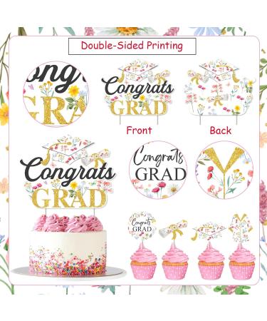 Graduation Party Decorations for Girls - 25pcs Wildflower Congrats Grad Cake Topper Cupcake Toppers Floral Cake Decorations for Class of 2024 Congrats Grad Graduation Party - Buy Online on GoSupps.com