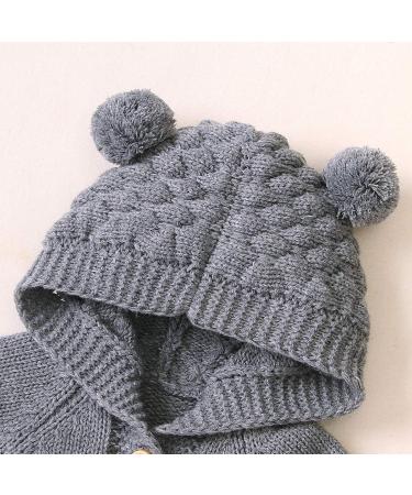 Haokaini Newborn Baby Winter Romper 12-18 Months Grey - Ear Hooded Knitted Snowsuit - Buy Online on GoSupps.com