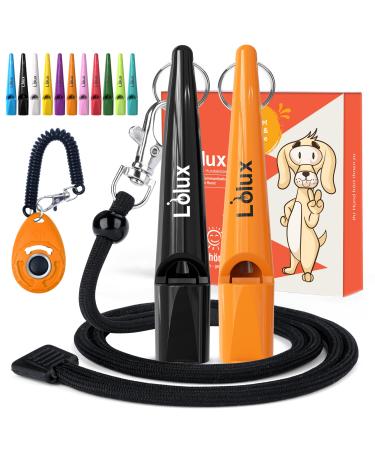 LIOLUX - 2 dog whistles with clicker & 1 Lanyard - Professional training pipe with standardized frequency - dog whistle R tter R tter Refraction for dogs loud & clear (orange/black)