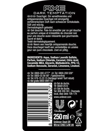  AXE 3-in-1 Shower Gel & Shampoo Dark Temptation for long-lasting freshness and fragrance dermatologically tested 250 ml 1 piece - Buy Online on GoSupps.com