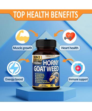 8-in-1 High Strength Horny Goat Weed 15420mg Extract with Yohimbine Tongkat Ali Maca Root - Energy Stamina Boost - 3-Month Supply (90 Count) - Buy Online on GoSupps.com