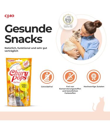 Inaba Churu Pops Cat Treats - Delicious Handheld Licking Snacks - 12-Pack Chicken (60g each) - Ideal Cat Leckerli - Buy Online on GoSupps.com