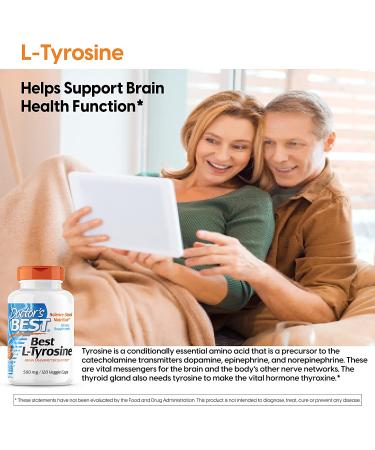 Doctor's Best L-Tyrosine 500 mg - 120 Veggie Caps for Enhanced Focus & Mood - Buy Online on GoSupps.com