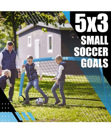 RUNBOW 5x3 ft Portable Kids Soccer Goal for Backyard Small Children Pop Up Soccer Goal Net Set of 2 with Portable Carrying Case Blue 5x3FT 1 Pack - Buy Online on GoSupps.com