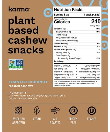 Toasted Coconut Cashews - Vegan & Gluten-Free Nut Snack | Karma Nuts 8oz Jar - Buy Online on GoSupps.com