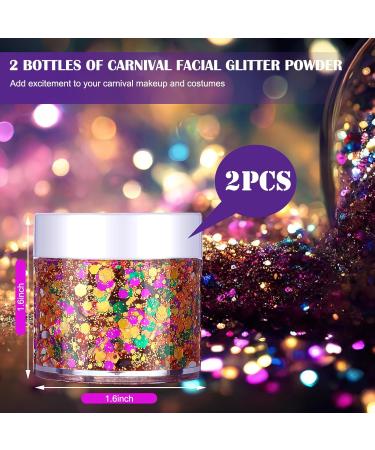2 Pcs Mardi Gras Face Glitter - Purple Gold Green Chunky Glitter Gel for Festivals Raves & Costumes - Buy Online on GoSupps.com