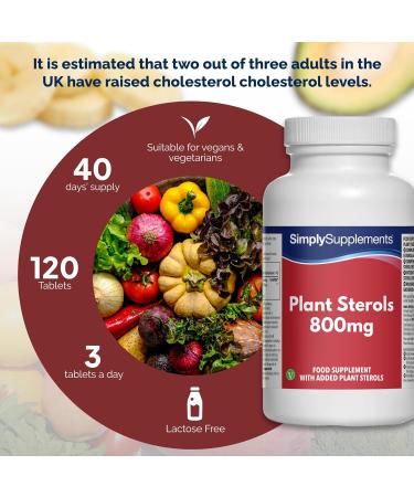 Plant Sterols 800mg | 120 Vegan Tablets with Beta-Sitosterol | Naturally Reduces Cholesterol | Suitable for Vegetarians and Vegans | Made in the UK - Buy Online on GoSupps.com