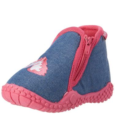 Playshoes Unisex Kid's Anti-Slip Shoes Zip Unicorn Pantuflas 2.5/3 UK Child Blue Jeansblau 3