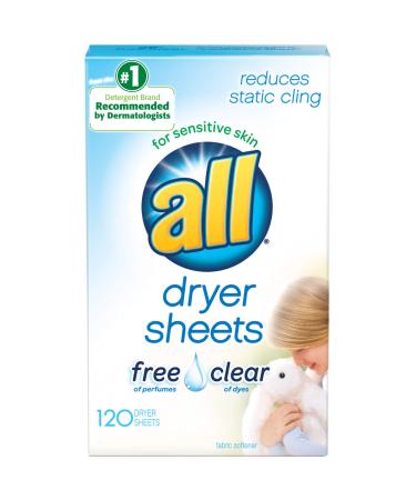 All Fabric Softener Dryer Sheets for Sensitive Skin, Free Clear, 120 Count