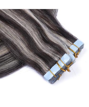 Tape In Hair Extensions - #1B/Gray - 40cm 30 Bricks 100% Remy Real Hair - Adhesive Tressen by Novon Hair Extensions - International Shipping Available - Buy Online on GoSupps.com