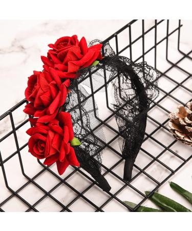 NAUZE Maid Gothic Headband Flower Crown Headband Rose Headdress for Halloween Wedding Day of the Dead(Black) - Buy Online on GoSupps.com