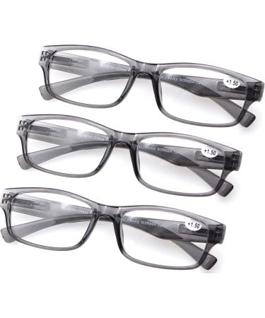 3 Pack High Quality Rectangular Reading Glasses +2.25 for Men & Women - Comfortable Gray Reading Aid - Buy Online on GoSupps.com
