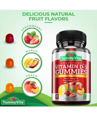 YUMMYVITE Vitamin D3 Gummies - 90 Count | Peach Mango Strawberry Flavor | Immune Support Supplement | Vegetarian Formula - Buy Online on GoSupps.com