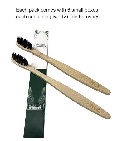 EveEco Bamboo Toothbrush - 12 Count, Soft Bristles for Sensitive Gums, Charcoal Infused, Vegan - Natural Wood, BPA Free, Recyclable, Compostable, Biodegradable - Environmentally Friendly - Buy Online on GoSupps.com