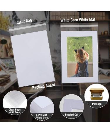 Acid-Free 11x14 Pre-Cut Mat Board Show Kit - 25 Pack for 8x10 Photos, Prints, Artworks - White Core Bevel Cut Mats, Backing Boards, Crystal Plastic Bags - Pack of 25 - Buy Online on GoSupps.com
