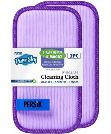 Pure-Sky Eyeglass Cleaner Cloth – Streak Free Ultra Microfiber Eyeglass Cleaner Wipes - Leaves no Wiping Marks - [2 Pack] - Cleans Lenses, Glasses, Screens, Cameras, Cell Phone, Eyeglasses, Tablets