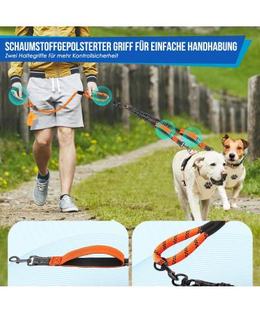Buy Eyin Double Dog Leash for Large Dogs - Flexible Reflective & Healing-Free with 3 Padded Handles | Ideal for 11-68 kg Dogs - Orange - Buy Online on GoSupps.com