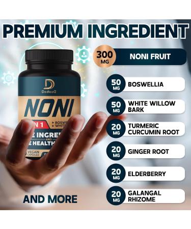 DEDICAD 10in1 Noni Capsules - 4 Month Supply with Elderberry, Boswellia, Turmeric, Ginger & More - Support Muscle, Joint, Digestive & Immune - 2 Packs of 60 Vegan Capsules, Non-GMO & Gluten-Free - Buy Online on GoSupps.com