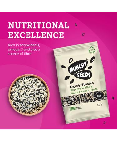 Mixed Black & White Savory Toasted Sesame Seeds by Munchy Seeds - Perfect Vegan Snack Protein-Rich Ideal for Salads & Sushi Nutrient-Dense 500g Mixed Sesame Seeds - Buy Online on GoSupps.com