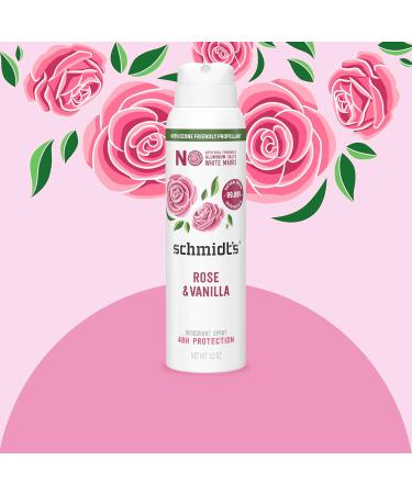 Schmidt's Natural Deodorant Spray - Rose & Vanilla 48H Odor Protection Aluminum-Free Vegan & Cruelty-Free 3.2 oz - Buy Online on GoSupps.com