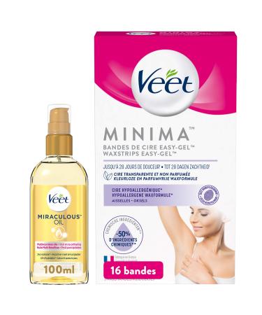 Veet Huile Miraculeuse + Bandes de Cire Froide Minima Epilation Aisselles x16