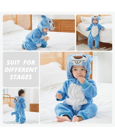 COOKY.D Baby Hooded Rompers - Winter Flannel Jumpsuit Pajamas for Infants 30-36 Months in Blue - Buy Online on GoSupps.com