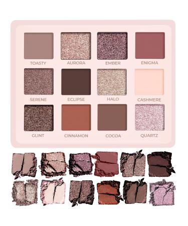 Lamora Nude Eyeshadow Palette - 12 Neutral Pigmented Matte & Shimmer Makeup Shades - Travel Size Eye Shadow With Mirror Nude Neutral Natural