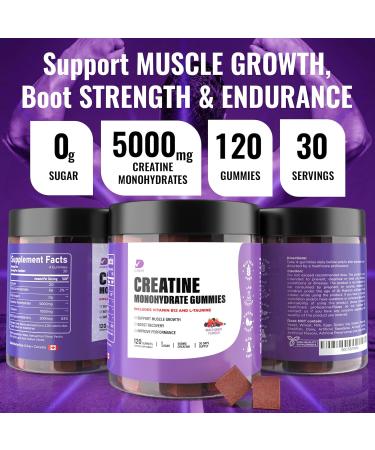 Creatine Gummies - Sugar-Free Vegan Creatine Monohydrate for Men & Women - 5g Per Serving - Boost Focus Strength & Endurance - 120 Ct - Buy Online on GoSupps.com