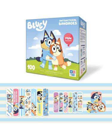 Bluey Kids Bandages 3 Assorted Sizes 100 CT | Wear Like Stickers Flexible Adhesive Bandages for Minor Cuts Scrapes and Burns. Great Gift idea and Stocking Stuffer