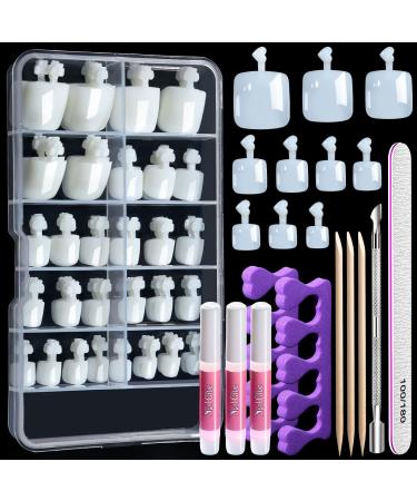 100pcs Natural False Toe Nails Tip with Nail Glue Set Teenitor Full Cover Acrylic Fake Toenail Tips with Cuticle Pusher & 100/180 Grit Nail File for Women Girl - Buy Online on GoSupps.com