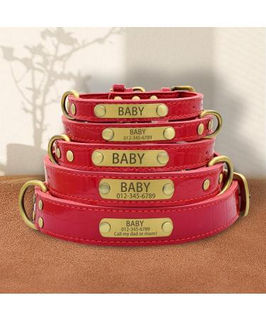 Senristar Personalized Leather Dog Collar - Engraved Name Tag Stylish & Durable for Small to Large Dogs (M Red) - Buy Online on GoSupps.com